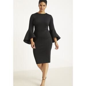 Eloquii Dress 14 Scuba Crepe Flare Slv Wedding Guest Feminine Elegant Statement